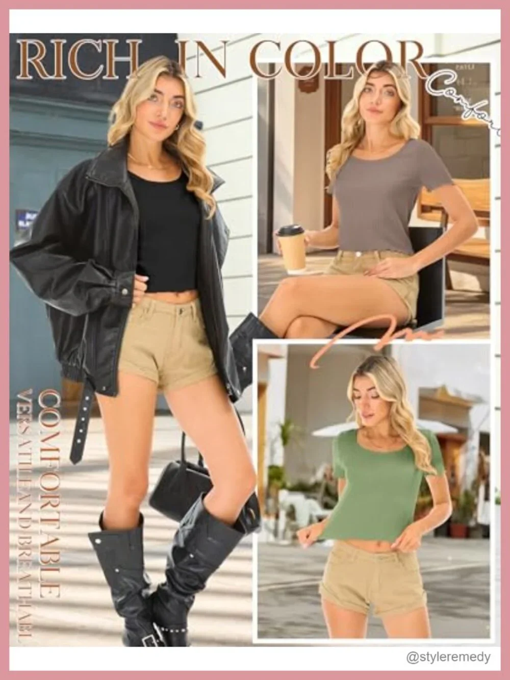 3 Pack Crop Tops Short Sleeve Cotton Scoop Neck Ribbed Cropped T Shirts Summer